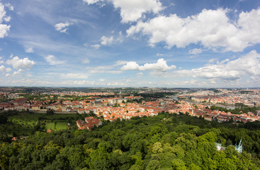 Fototapeta na wymiar Wonderful View To The City Of Prague From Petrin Observation Tower In Czech Republic