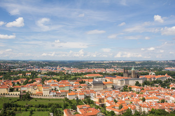 Fototapeta na wymiar Wonderful View To The City Of Prague From Petrin Observation Tower In Czech Republic
