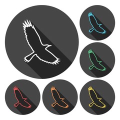 Crow (Raven) vector silhouette icons set with long shadow