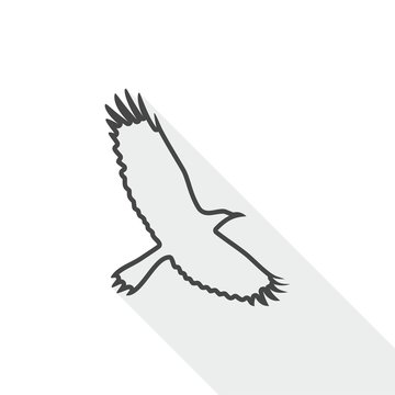 Crow (Raven) vector silhouette icon with long shadow