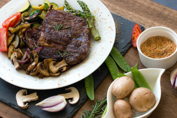 Grilled steak and vegetables