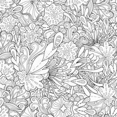 Doodle black and white abstract hand drawn background. Wavy zentangle style seamless pattern.