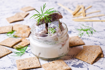 Slices of marinated herring