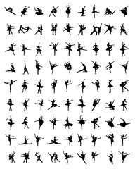Black silhouettes of ballerinas, vector