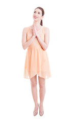 Pretty lady posing studio like praying or hoping