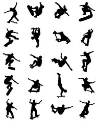 Black silhouettes of skate jumpers, vector