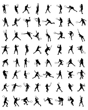 Black silhouettes of tennis players, vector