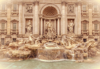 Fototapeta na wymiar Trevi Fountain (Fontana di Trevi) in Rome Italy. Retro toned.