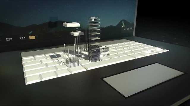 Touching keyboard on notebook pc, tablet and making modern building, construction building 2