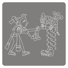 monochrome icon with symbols from Aztec codices for your design
