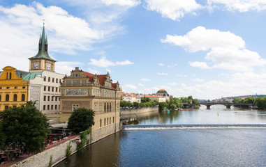 Fototapeta na wymiar View From Charles Bridge Across River Vltava In Prague Czech Republic