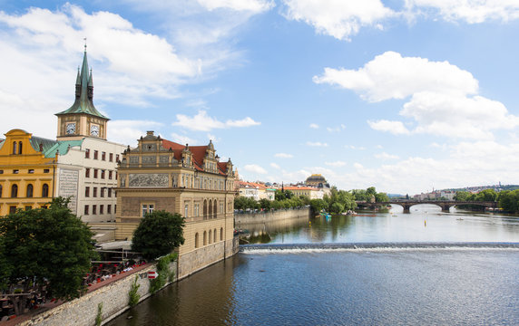 View From Charles Bridge Across River Vltava In Prague Czech Republic