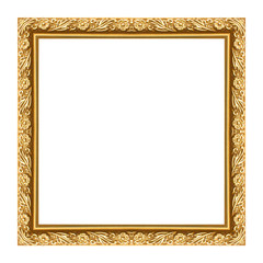 Gold picture frame isolated white background.