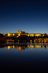 Fototapeta na wymiar View To Hradschin Castle, St. Vitus Cathedral And Charles Bridge In Prague By Night 