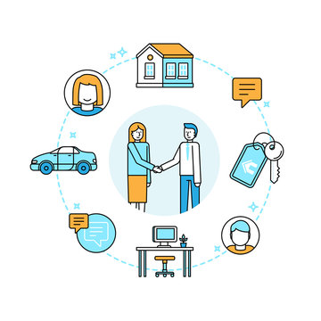 Vector illustration in trendy flat linear style - sharing econom