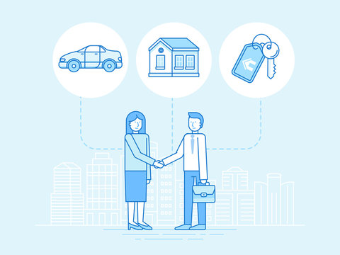 Vector illustration in trendy flat linear style - sharing econom
