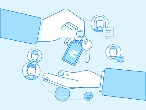 Vector illustration in trendy flat linear style - sharing econom