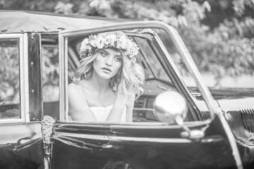 Wedding . Beautiful bride. Love.Beautiful bride with a wreath on his head holding a bouquet. bride