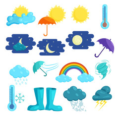Weather icons set, cartoon style