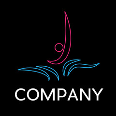 Vector sign dips in the pool,  in linear style on black backgrou