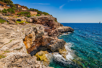 Fototapeta na wymiar Idyllic view to Seaside Coastline Mediterranean Sea Spain Balearic Islands