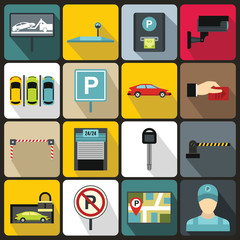 Car parking icons set, flat style