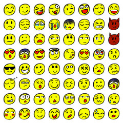 Big set of 64 smiles. Colored smiles. VECTOR
