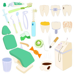Dental icons set, cartoon style