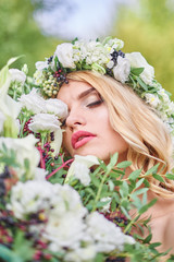 Wedding . Beautiful bride. Love.Beautiful bride with a wreath on his head holding a bouquet. bride