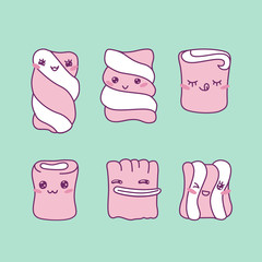 Cute marshmallow character with different expressions