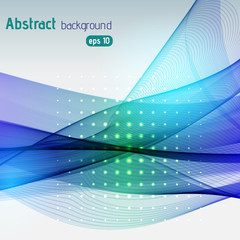 Colorful smooth light lines background. Green, blue colors. 