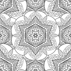 Seamless black and white vector  ethnic ornate background. 