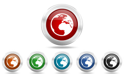 Steel glossy round colored web  vector icon set