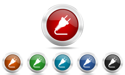 Steel glossy round colored web  vector icon set