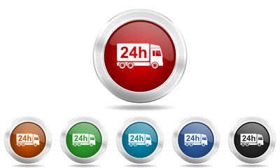 Colored metallic glossy web transport vector icon set