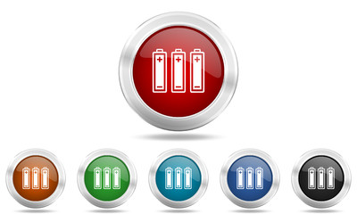 Colored metallic glossy web battery vector icon set