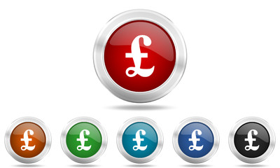 Obraz premium Colored metallic glossy web pound vector icon set