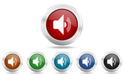 Colored metallic glossy web audio vector icon set