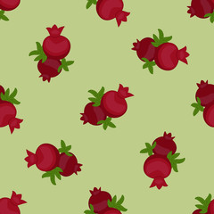 Pomegranate seamless pattern, fruits and leaves