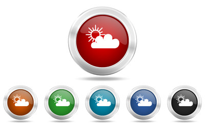 Colored metallic glossy web cloud vector icon set