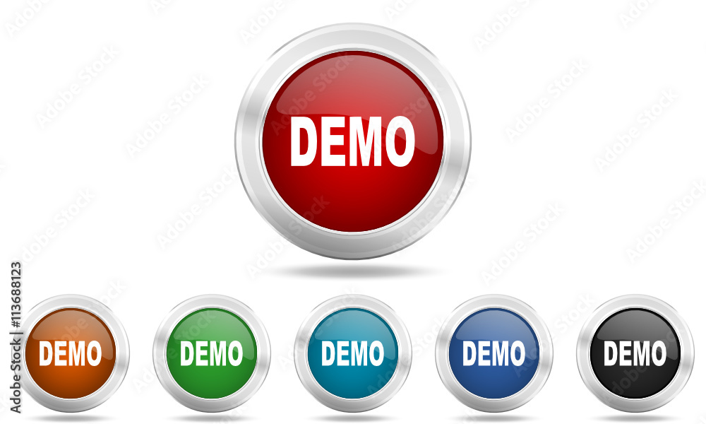 Poster web glossy colored vector demo icon set