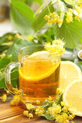 Herbal tea with linden flowers and lemon