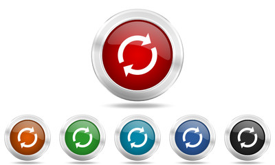 Metallic chrome round vector glossy reload icon set