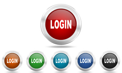 Metallic chrome round vector glossy login  icon set