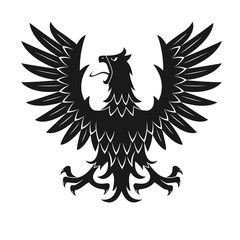 Black heraldic eagle in aggressive posture icon