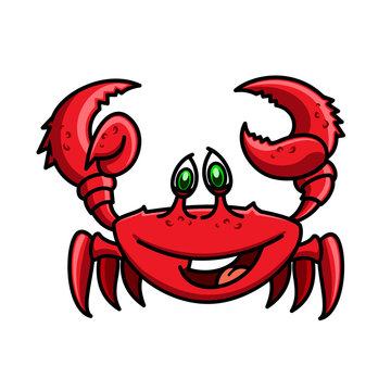 Smiling cartoon ocean red crab character