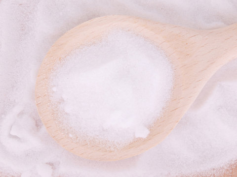 MSM pure powder in wooden spoon
