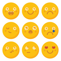 Set of basic emoticons. Vector flat illustration.