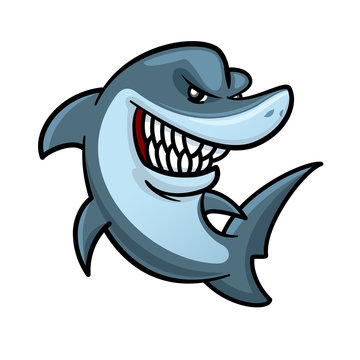 Hungry shark with toothy smile cartoon character