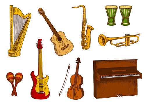 Musical instruments icons for entertainment design